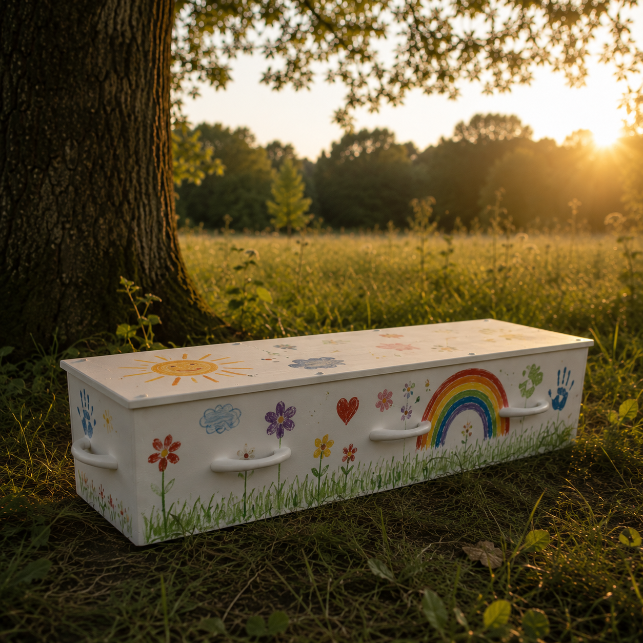 Gepersonaliseerde FAIR Coffins uitvaartkist met eigen ontwerp en bedrukking — duurzame ecologische uitvaartkist gemaakt in Nederland